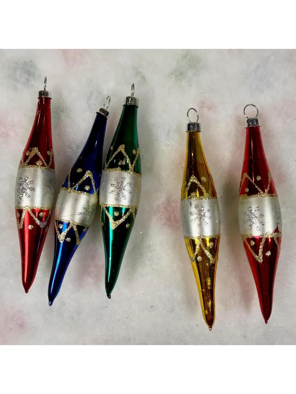 Blown Glass Long Tapered Ornaments - Set of 5